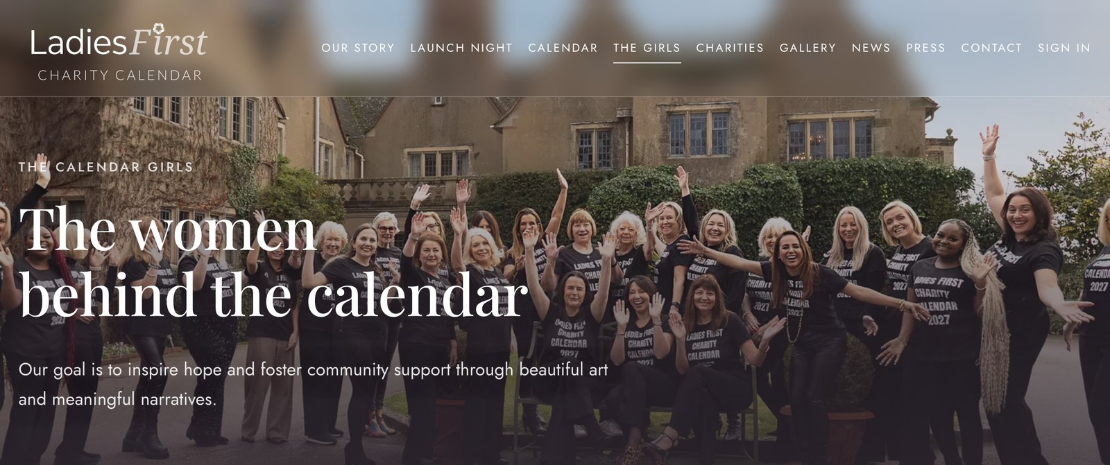 The Ladies First Charity Calendar website: the women of the 2027 calendar at Mallory Court